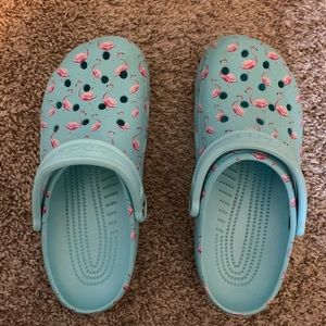 Flamingo crocs! Woman’s size 9 mens size 7